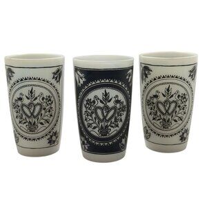 RARE Vtg Hazel Atlas Milk Glass Tumblers Love Birds Embossed Dutch Folk Art Set*